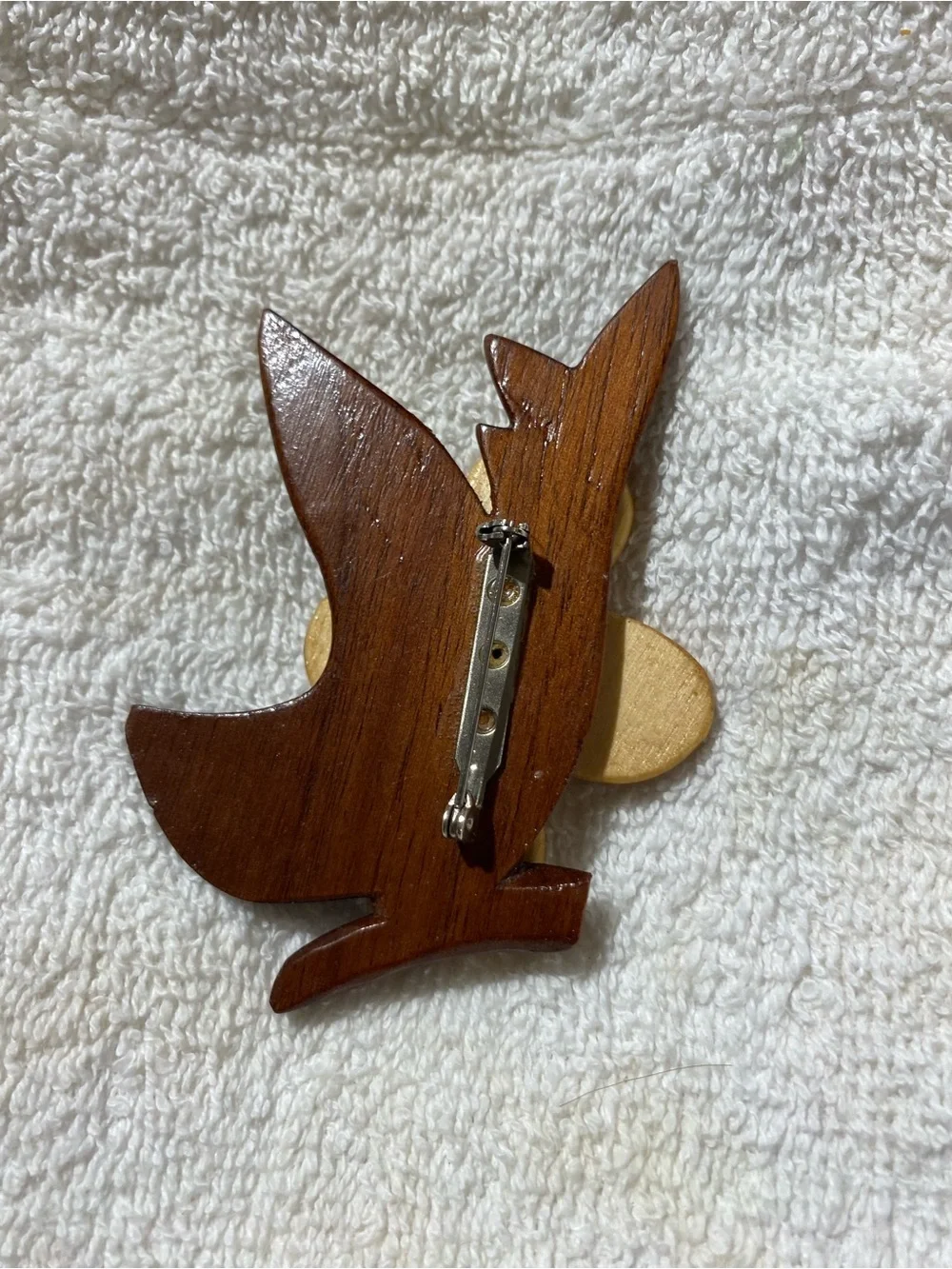 Handcrafted Wooden Flower Brooch in Yellow and Brown (RR)